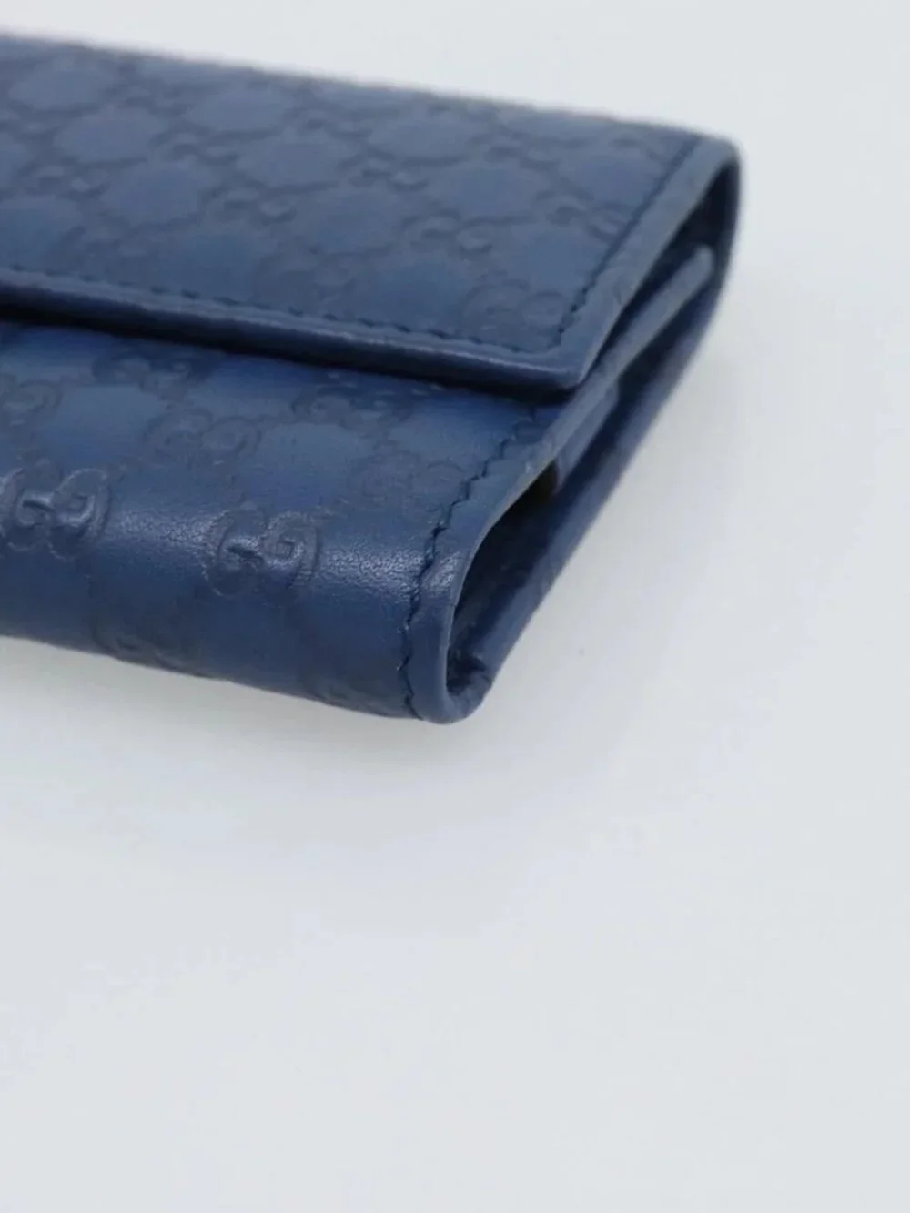 GUCCI Micro Guccissima GG Canvas Key Case Leather Blue Gold 278633 Auth 186350M